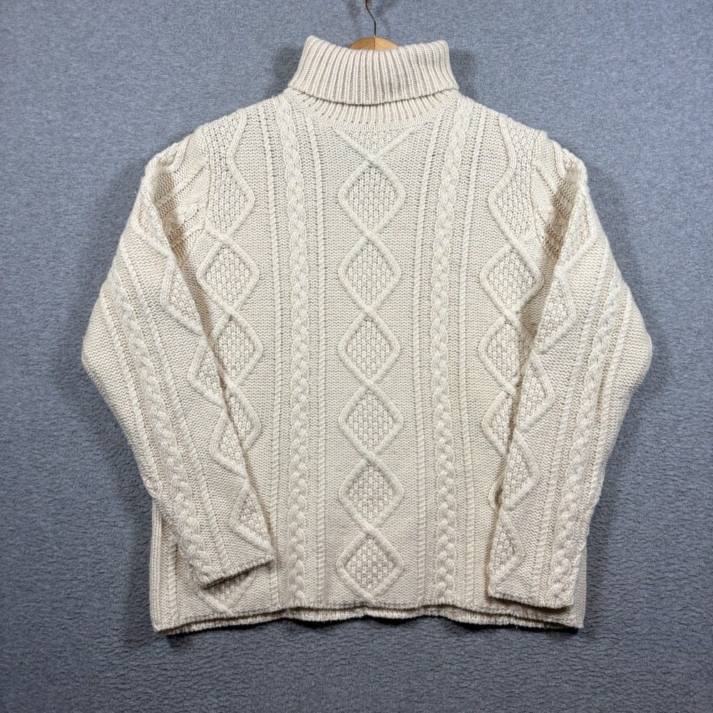 Vintage Eddie Bauer Chunky Cable Knit Wool Turtleneck Sweater Men's M Ivory 90s